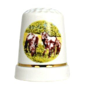 Horse in Field Scene Vintage Porcelain Souvenir Thimble Collectible Home Decor